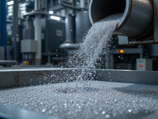 聚乙烯塑料颗粒，白色颗粒状，工业包装，现代化工厂背景